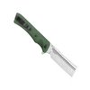 Coltello pieghevole Freeze 3 con manico verde, lama incisa e clip da tasca.