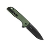 Coltello tascabile verde oliva con lama nera, clip da tasca e vite pivot, adatto per EDC.