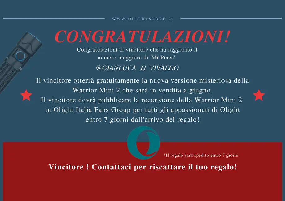 Ecco il nostro vincitore ! Congratulazioni !