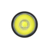 Faretto LED rotondo con centro trasparente illuminato in giallo brillante e bordo nero, vista dall'alto